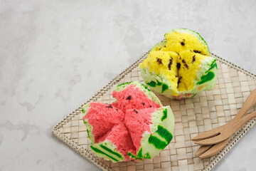 Bolu Kukus (Sponge Cake), made from flour, tapioca flour, egg and sugar. Indonesian traditional snack
