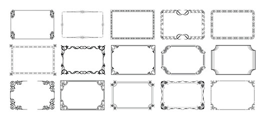Decorative frames. Retro ornamental frame, vintage rectangle ornaments and ornate border. Decorative wedding frames, antique museum picture borders or deco devider. Isolated icons vector set
