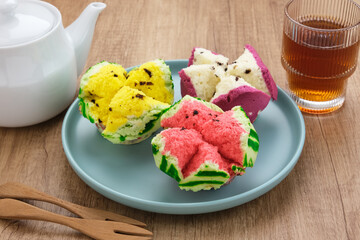 Bolu Kukus (Sponge Cake), made from flour, tapioca flour, egg and sugar. Indonesian traditional snack
