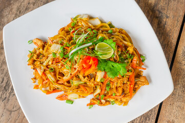 Delicious Chinese Noodle or Kwetiau or Kwetiaw Served on White Plate