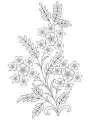 coloring book page for adult and kids. Cute doodle composition with abstract flowers and leaves