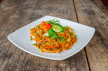 Delicious Chinese Noodle or Kwetiau or Kwetiaw Served on White Plate