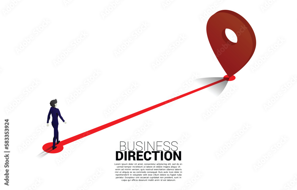 Poster route between 3d location pin markers and businessman . concept for location and business direction.