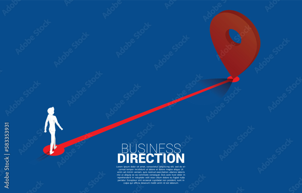 Poster route between 3d location pin markers and businessman . concept for location and business direction.