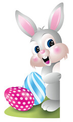 Fototapeta na wymiar Happy Easter Day. Cute cartoon rabbit pointing