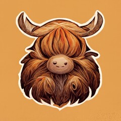 This is a chibi round highland cow logo image. Generate Ai - obrazy, fototapety, plakaty