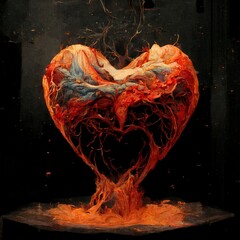 This is an image of a girl with a molten heart in her chest. Generate Ai