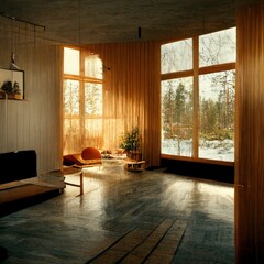 This Scandinavian house interior has clean lines and a modern aesthetic. Generate Ai