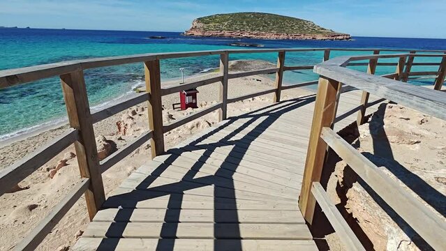 Cala Conta, Ibiza, wooden bridge over the sea