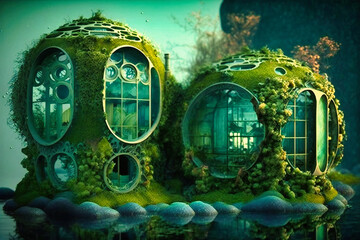 Houses utilizing algae bio reactors for energy production, water filtration, and air purification