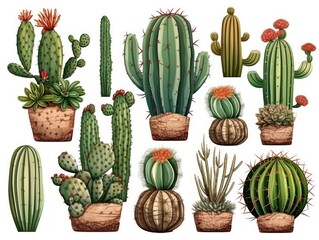 Set of cactus isolated on background. generative ai