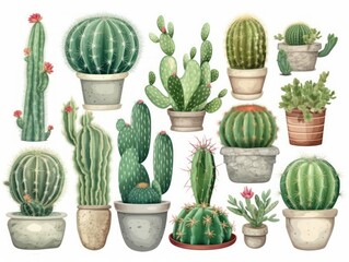 Set of cactus isolated on background. generative ai