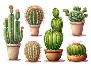 Set of cactus isolated on background. generative ai