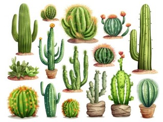Set of cactus isolated on background. generative ai