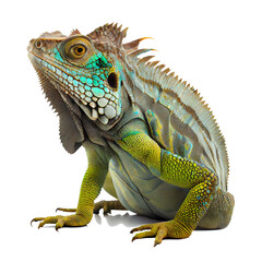 Strange pet concept. beautiful iguana on a transparent background. generative AI - obrazy, fototapety, plakaty