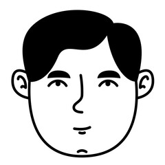 Male portrait in doodle style. Man head front view.