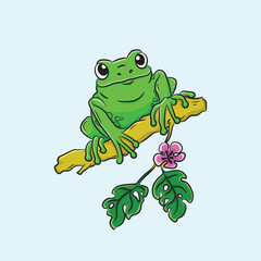 Cartoon illustration of a frog on a tree branch