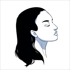 Vector portrait of beautiful woman in black and white. Gentle silhouette, fashion illustration