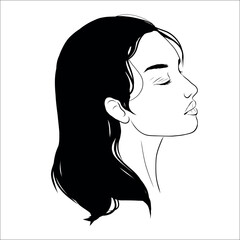 Vector portrait of beautiful woman in black and white. Gentle silhouette, fashion illustration