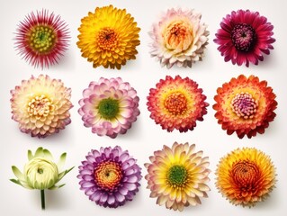 Set of different beautiful flowers isolated on white background. generative ai