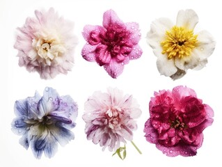 Set of different beautiful flowers isolated on white background. generative ai