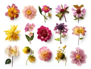 Set of different beautiful flowers isolated on white background. generative ai