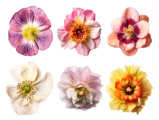 Set of different beautiful flowers isolated on white background. generative ai