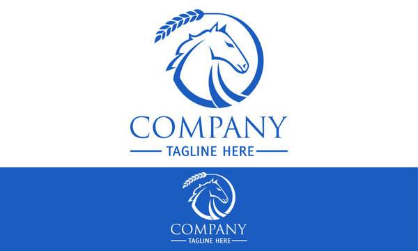 Blue Color Luxury Abstract Horse Head Circle Logo Design