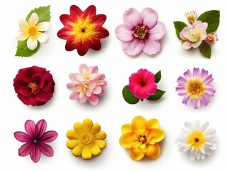 Set of different beautiful flowers isolated on white background. generative ai