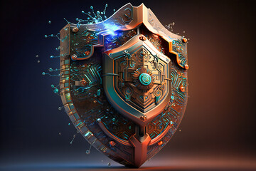 A dynamic, digital shield depicting advanced encryption techniques and secure data transfer in cyberspace