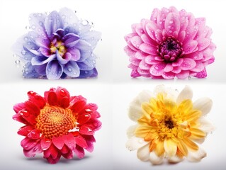 Set of different beautiful flowers isolated on white background. generative ai