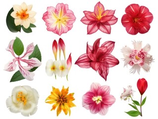 Set of different beautiful flowers isolated on white background. generative ai
