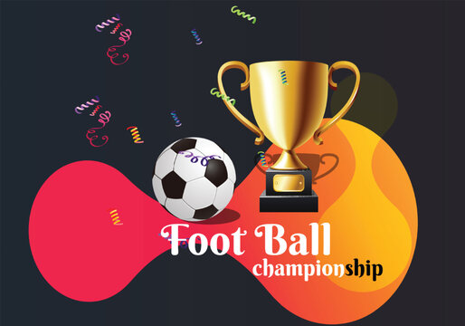 football tournament or soccer league. Graphics design with ball. Design of banner for sport events. advertising, championship of soccer, football, 3D illustration. Soccer tournament, poster, flayer.
