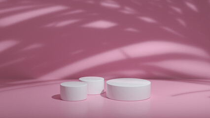 Fototapeta na wymiar background. podium. geometric shapes white platform. simple mockup 3D render illustration. pink background wallpaper. 