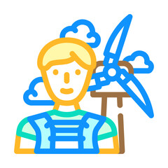 wind turbine technician repair worker color icon vector illustration