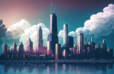 Abstract reimagining of the Chicago Skyline created with Generative AI technology