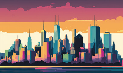 Obraz premium Abstract reimagining of the Chicago Skyline created with Generative AI technology