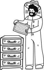 beekeeper collecting honey illustration in doodle style