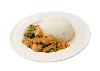 Basil fried rice with pork Thai food on  transparent png