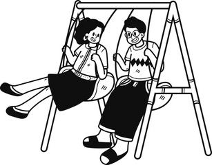 couple playing on swings illustration in doodle style