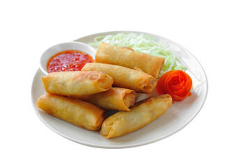 Fried Chinese Traditional Spring rolls food on transparent png