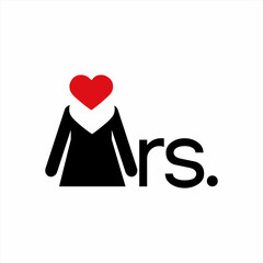 Mrs logo design with the concept of woman and heart icon on letter M.
