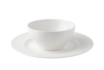 Arrangement of white ceramic dishes on transparent png