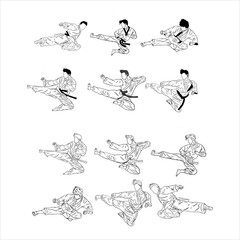karate line art illustration bundle