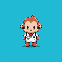 Cute monkey doctor cartoon mascot logo template