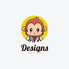 cute monkey doctor logo template.