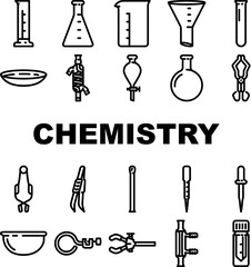 Obraz premium chemistry laboratory flask test icons set vector
