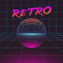 80s Retro Sci-Fi Background. Vector futuristic synth retro wave illustration in 1980s posters style. Suitable for any print design in 80s style