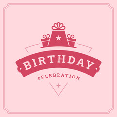 Happy birthday holiday celebrate pink vintage greeting card typographic template vector flat