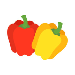 赤色と黄色のパプリカ。フラットなベクターイラスト。
Red paprika and yellow paprika. Flat designed vector illustration.